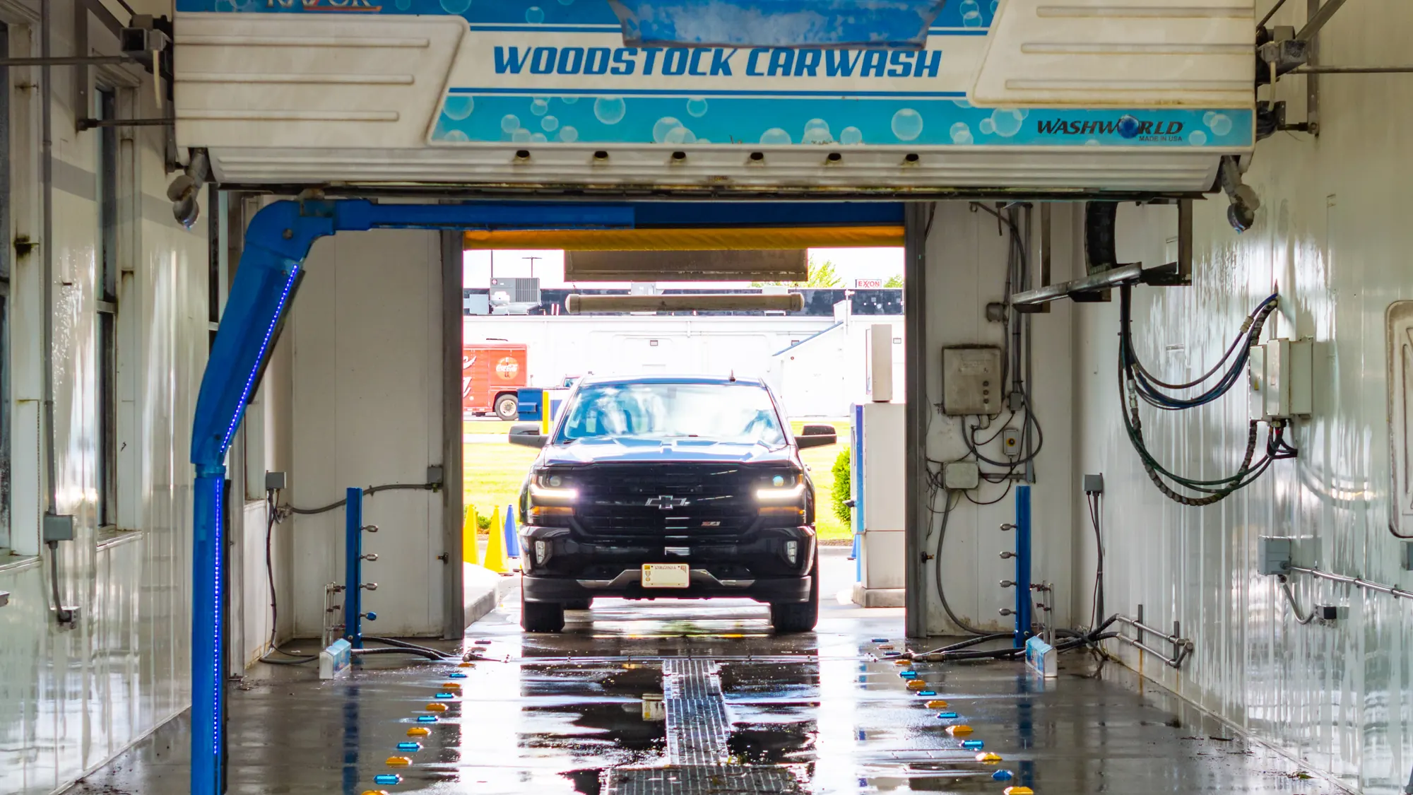 Inside the express wash tunnel at Woodstock Car Wash in Woodstock VA